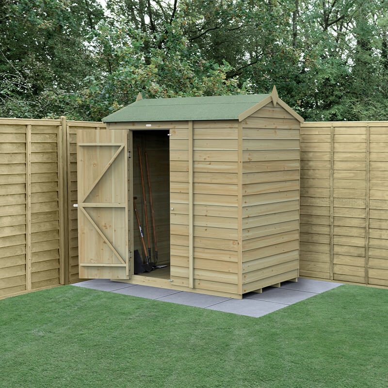 6' x 4' Forest 4Life 25yr Guarantee Overlap Pressure Treated Windowless Reverse Apex Wooden Shed (1.88m x 1.34m)