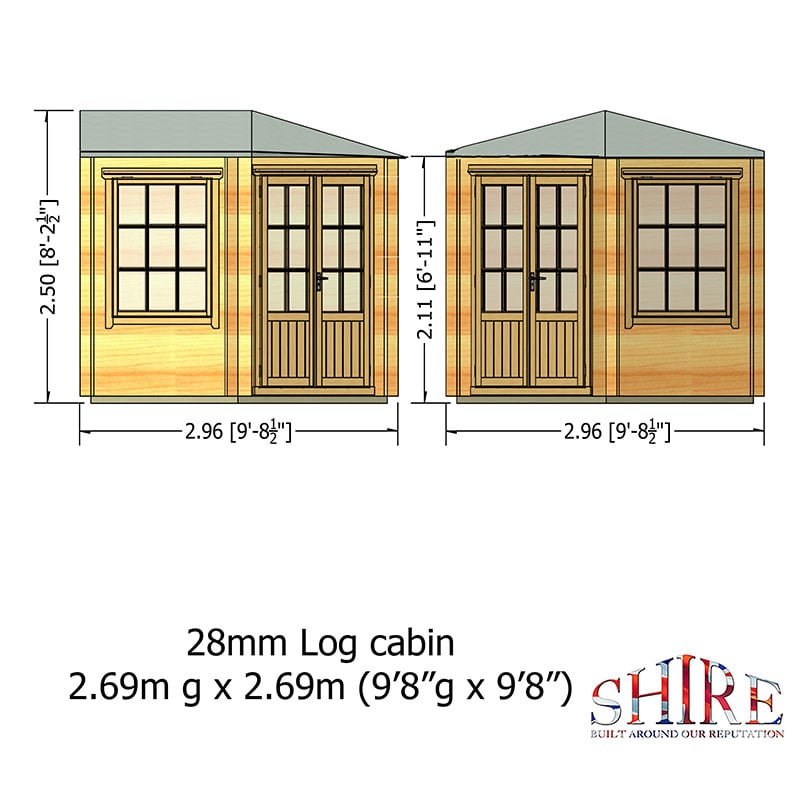 Shire Ardcastle 3m x 3m Corner Log Cabin Summerhouse (28mm) Technical Drawing