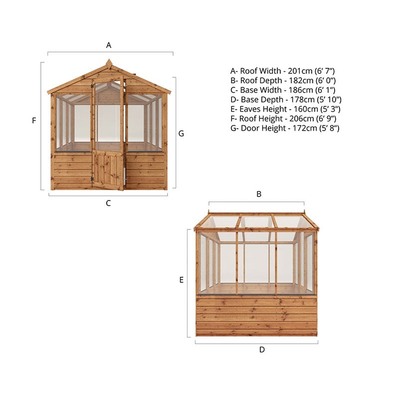 6' x 6' Mercia Shiplap Wooden Greenhouse (1.9m x 1.8m) Technical Drawing