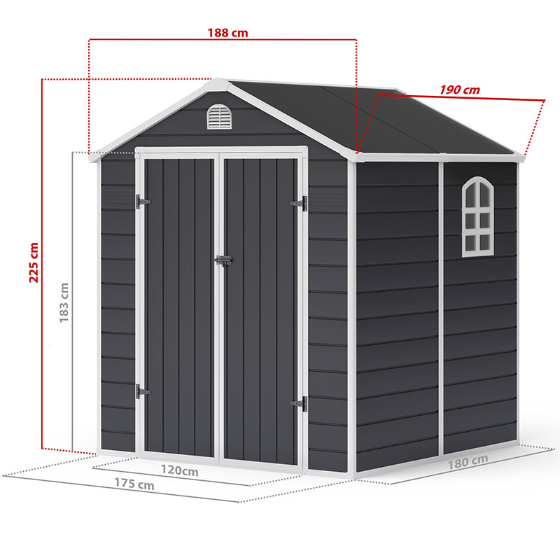 6' x 6' Lotus Sono Plastic Garden Shed with Foundation Kit (1.88m x 1.9m) Technical Drawing