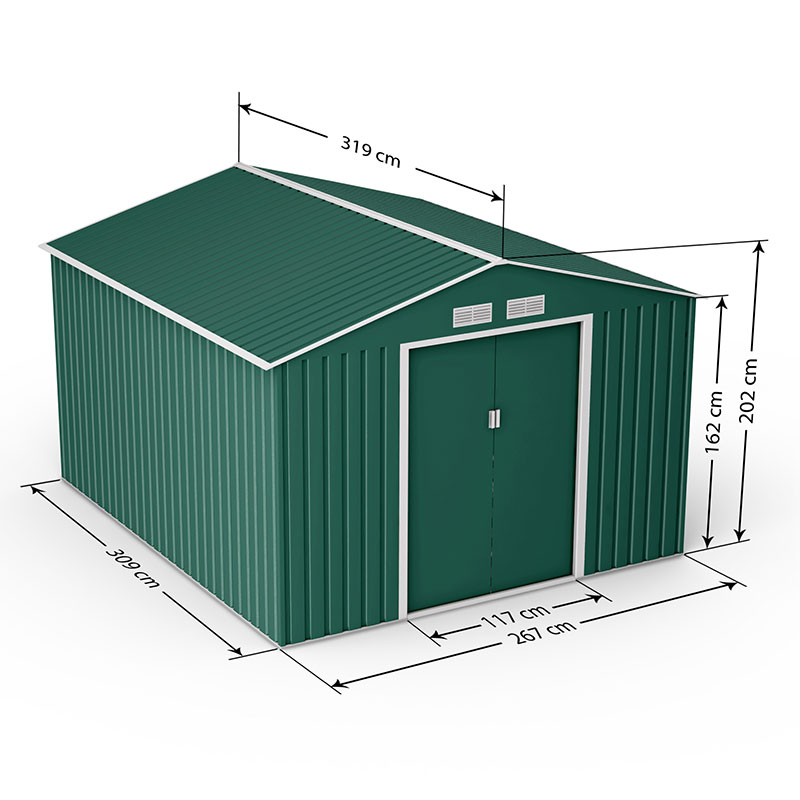 9' x 11' Lotus Orion Apex Metal Shed with Foundation Kit (2.67m x 3.19m) Technical Drawing
