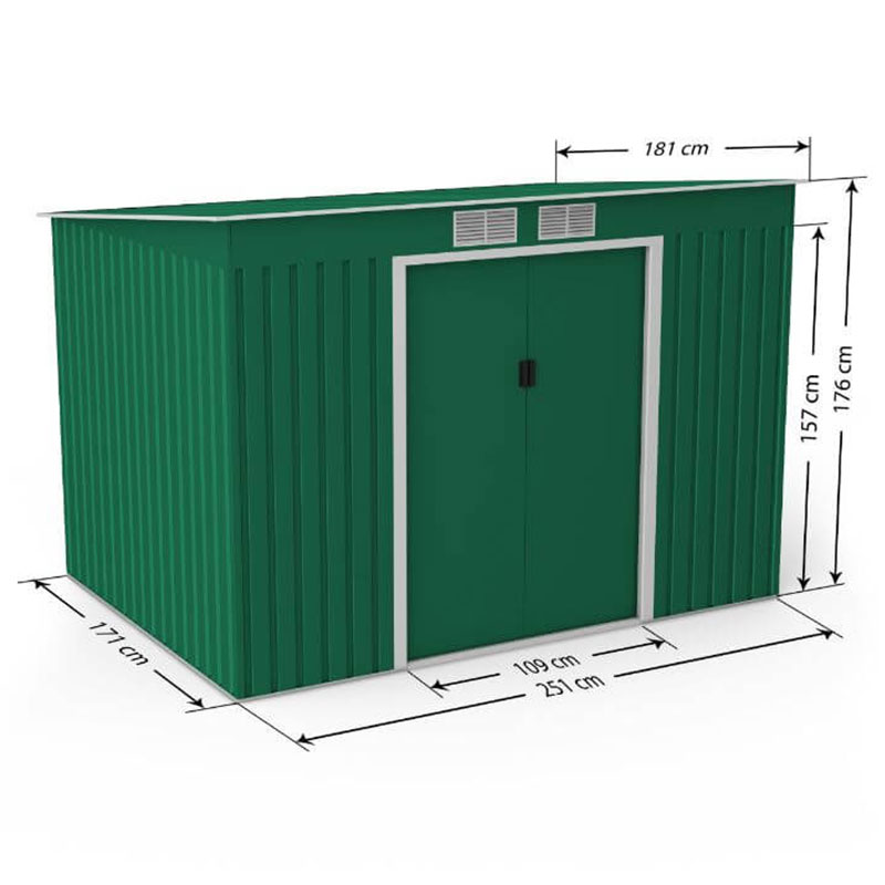 8' x 6' Lotus Hestia Pent Metal Shed with Foundation Kit (2.51m x 1.81m) Technical Drawing