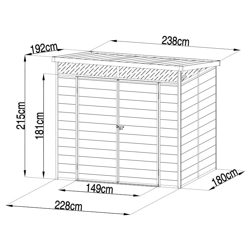 8' x 6' Lotus Canto Grey Plastic Shed (2.38m x 1.92m) Technical Drawing