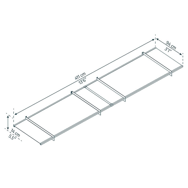 14' x 3' Palram Canopia Nancy 4100 Door Canopy - Grey (4.11m x 0.94m) Technical Drawing