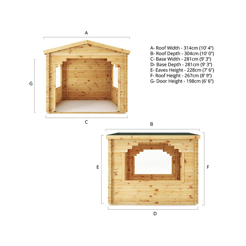 10' x 10' Mercia Premium Wooden Garden Gazebo (3.14m x 3.04m) Technical Drawing