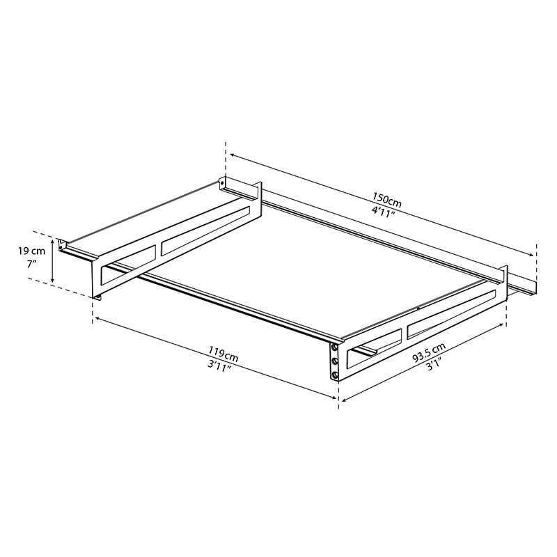 4’11 x 3’1 Palram Canopia Bremen 1500 Grey Clear Door Canopy (1.5m x 0.94) Technical Drawing