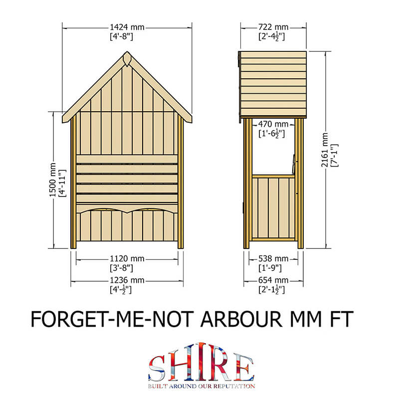 Shire Forget-Me-Not Garden Arbour Seat 5'x3' Technical Drawing