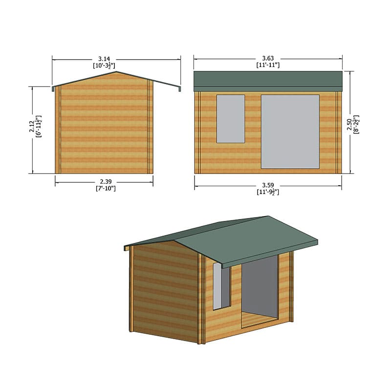 Shire Marlborough 3.6m x 2.4m Log Cabin Summerhouse (28mm) Technical Drawing