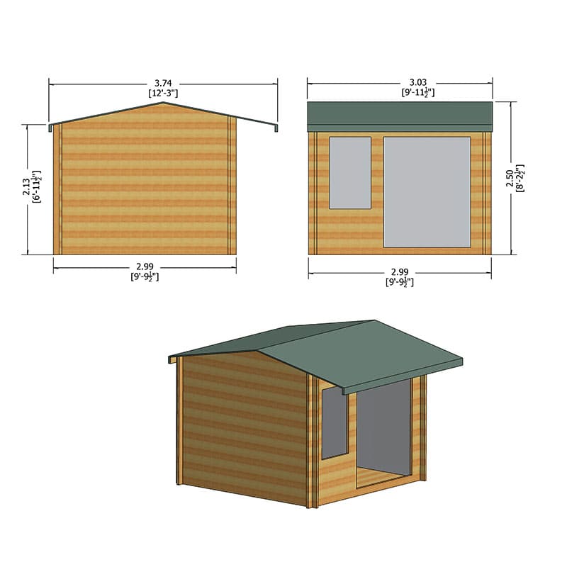Shire Marlborough 3m x 3m Log Cabin Summerhouse (28mm) Technical Drawing