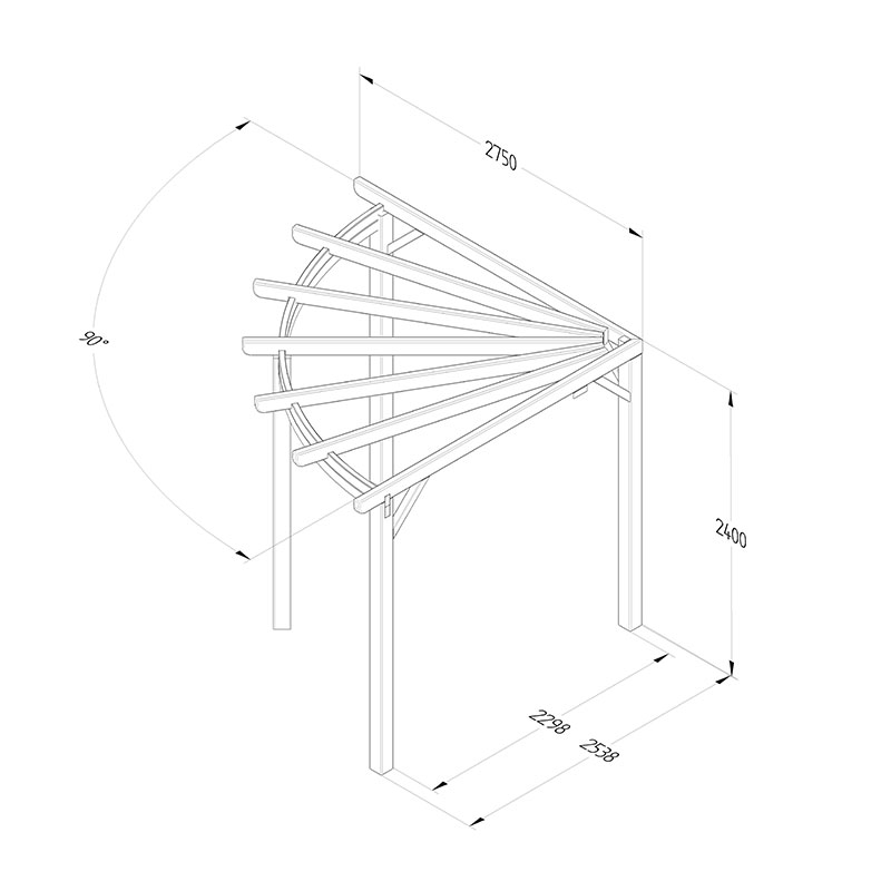 9' x 9' Forest Premium Radial Wooden Garden Corner Pergola (2.75m x 2.75m) Technical Drawing