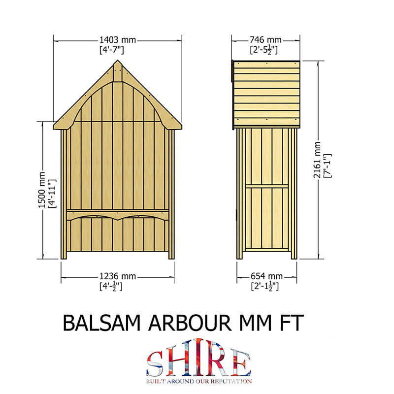 Shire Balsam Garden Arbour Seat 4'x2' Technical Drawing