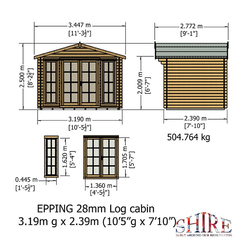 Shire Epping 3.2m x 2.4m Log Cabin Summerhouse (28mm) Technical Drawing