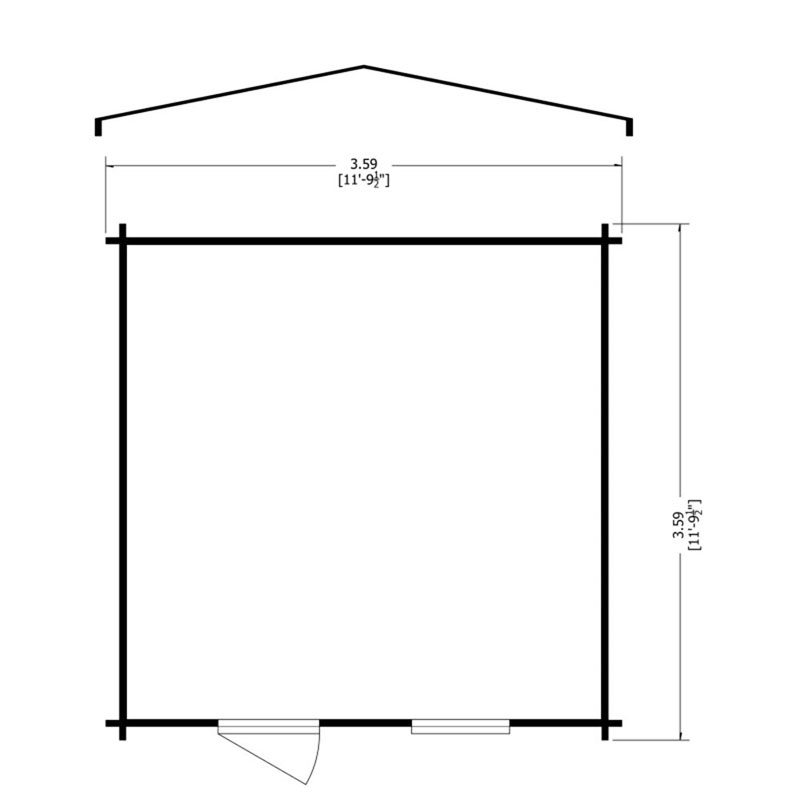 Shire Bucknells 3.6m x 3.6m Log Cabin Summerhouse (28mm) Technical Drawing