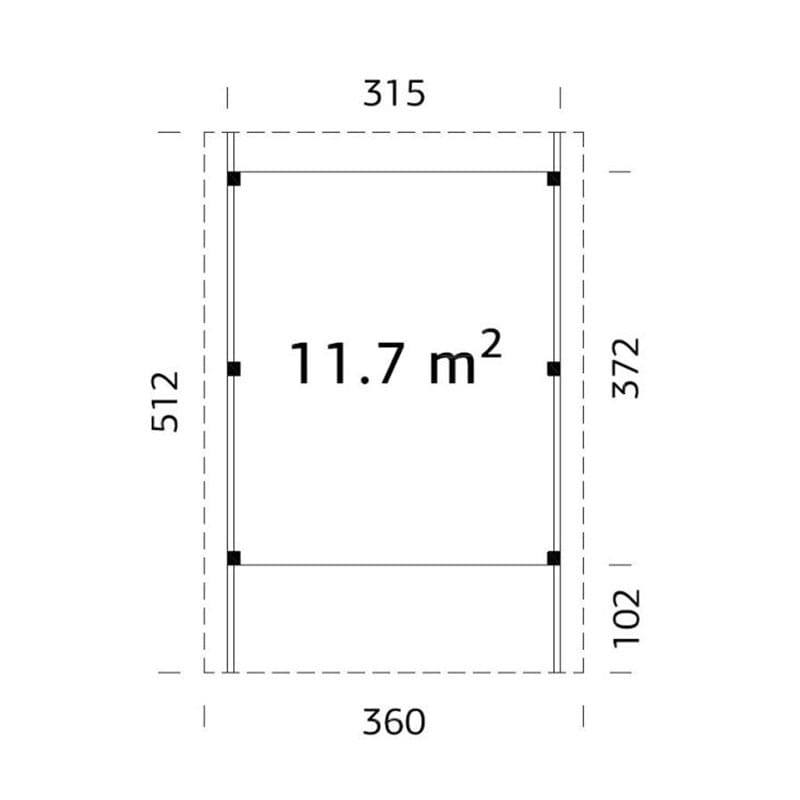 12' x 17' Palmako Karl Wooden Carport (3.6m x 5.1m) Technical Drawing