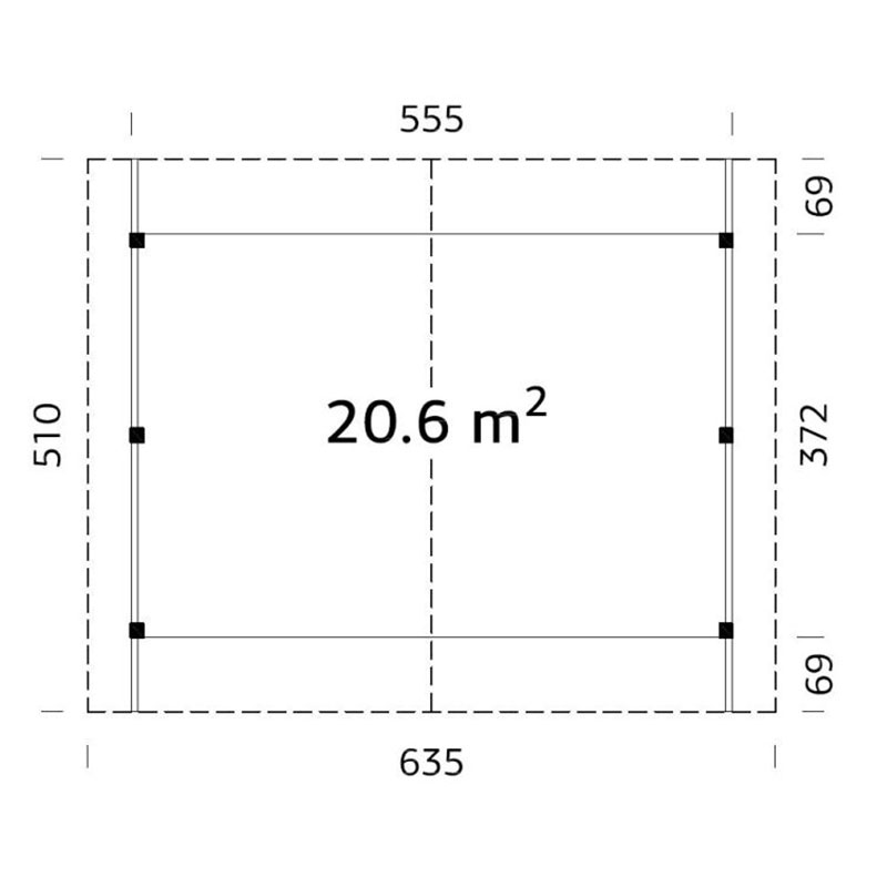 21' x 17' Palmako Robert Wooden Carport (6.3m x 5.1m) Technical Drawing
