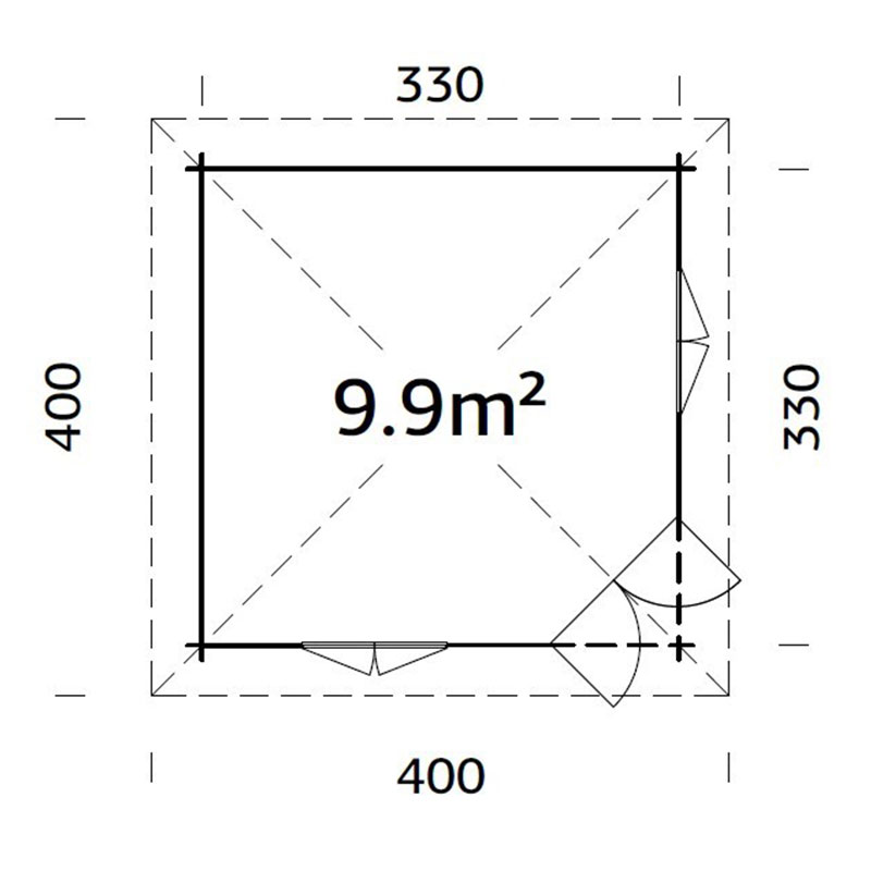 Palmako Melanie 3.5m x 3.5m Corner Log Cabin Summer House (44mm) Technical Drawing