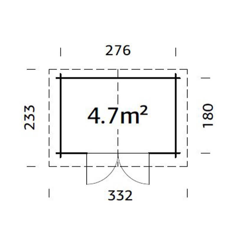 Palmako Valentine 2.8m x 1.8m Premium Log Cabin Shed (28mm) Technical Drawing
