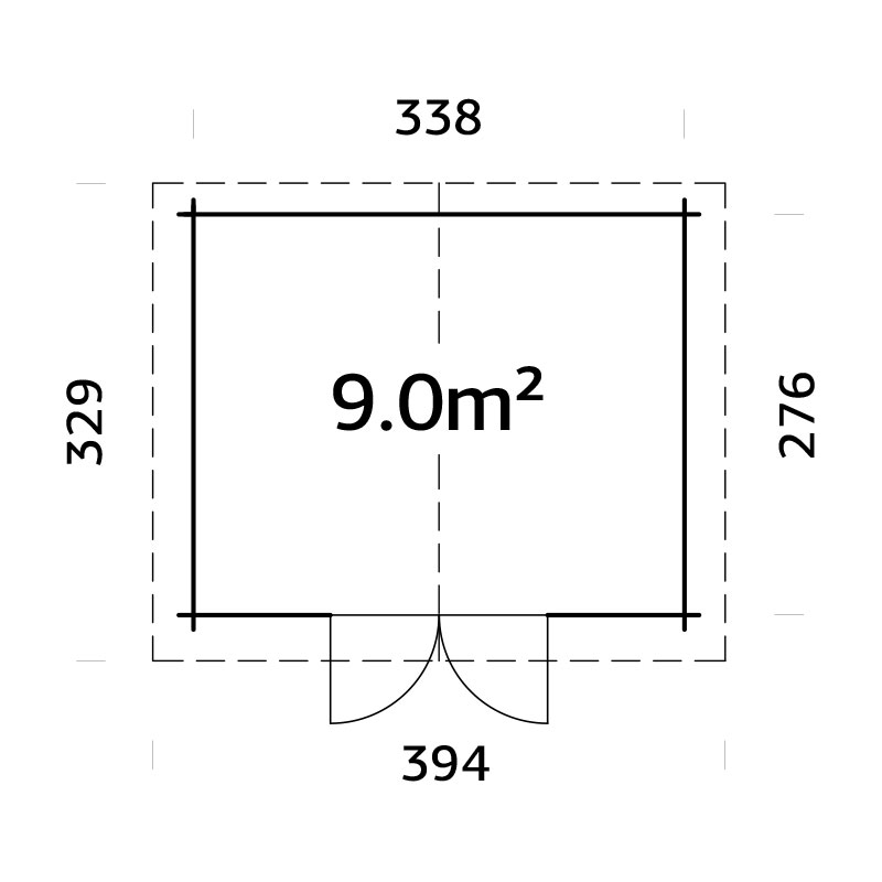 Palmako Valentine 3.4m x 2.8m Premium Log Cabin Shed (28mm) Technical Drawing