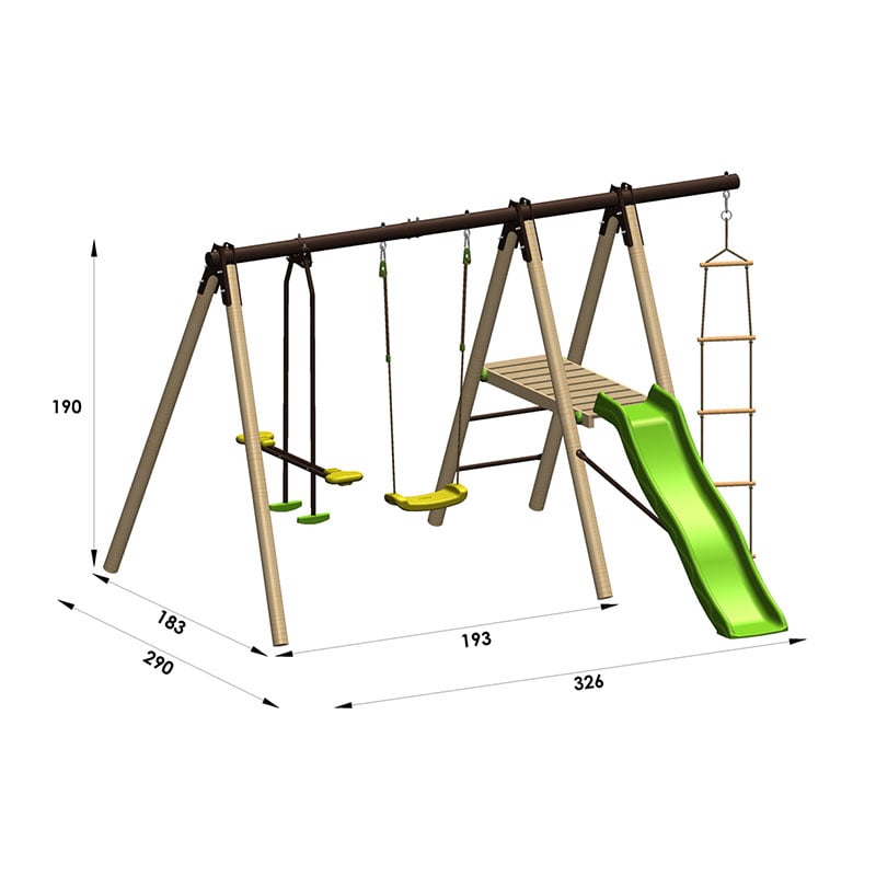 Trigano Oreka Kids Wooden Garden Swing and Slide Set Technical Drawing