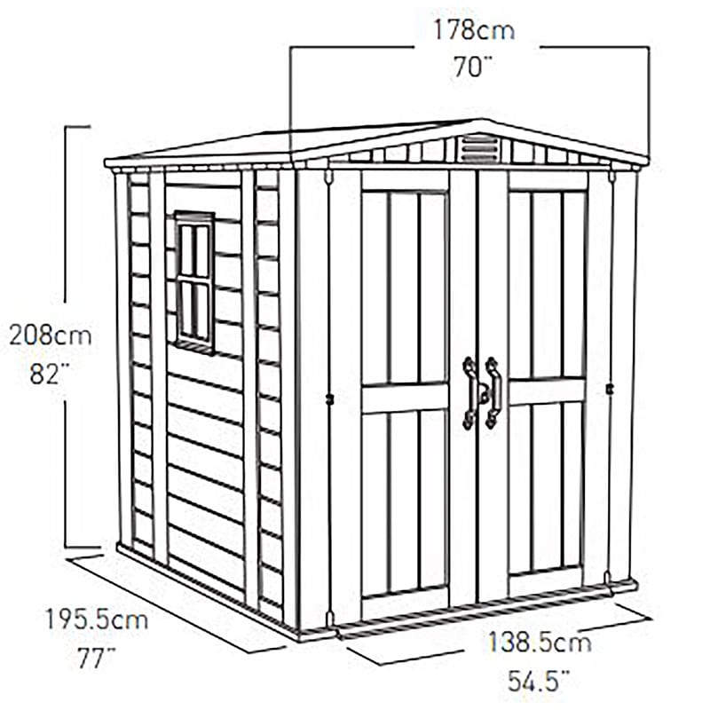 6' x 6' Keter Factor Plastic Garden Shed (1.78m x 1.96m) Technical Drawing