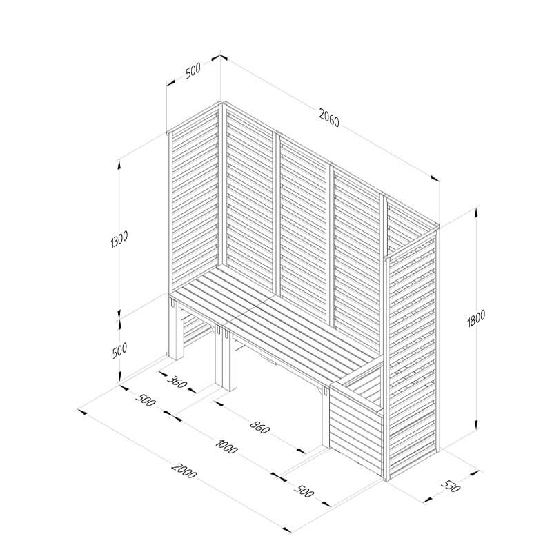 6'9 x 1'9 Forest Modular Wooden Garden Seating Set Number 2 (2.06m x 0.53m) Technical Drawing