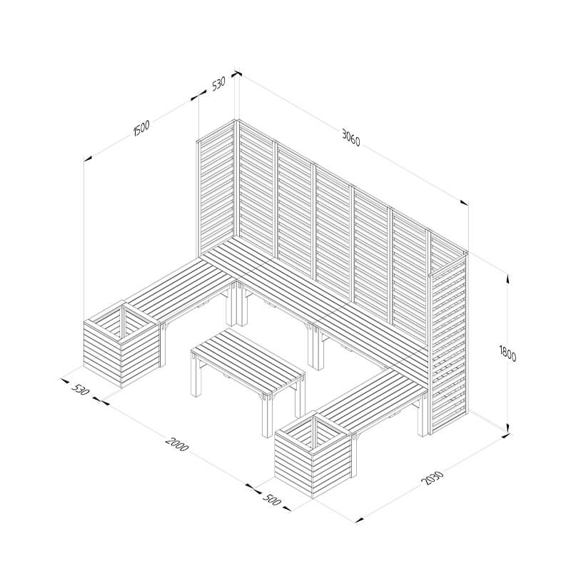 10' x 6'8 Forest Modular Wooden Garden Seating Set Number 4 (3.06m x 2.03m) Technical Drawing