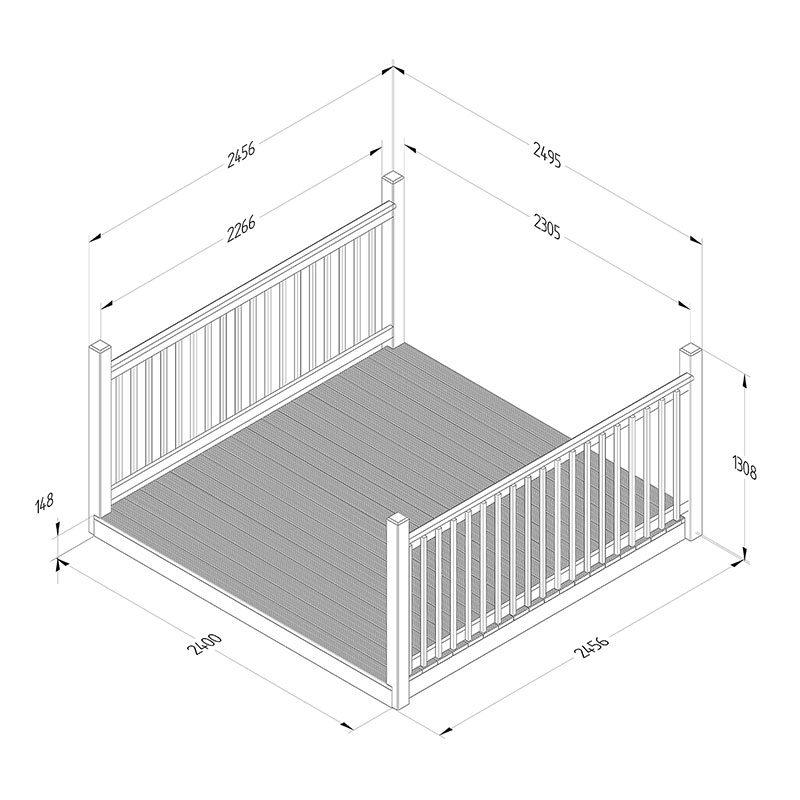 8' x 8' Forest Patio Deck Kit No. 3 (2.4m x 2.4m) Technical Drawing