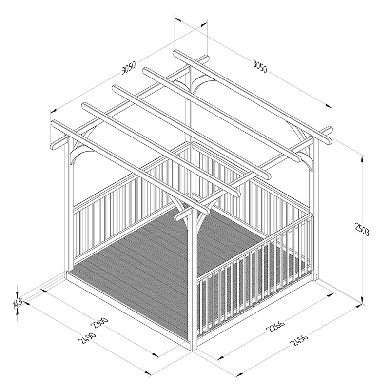 8' x 8' Forest Pergola Deck Kit No. 3 (2.4m x 2.4m) Technical Drawing