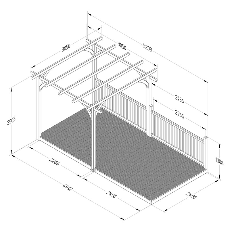 8' x 16' Forest Pergola Deck Kit No. 2 (2.4m x 4.8m) Technical Drawing