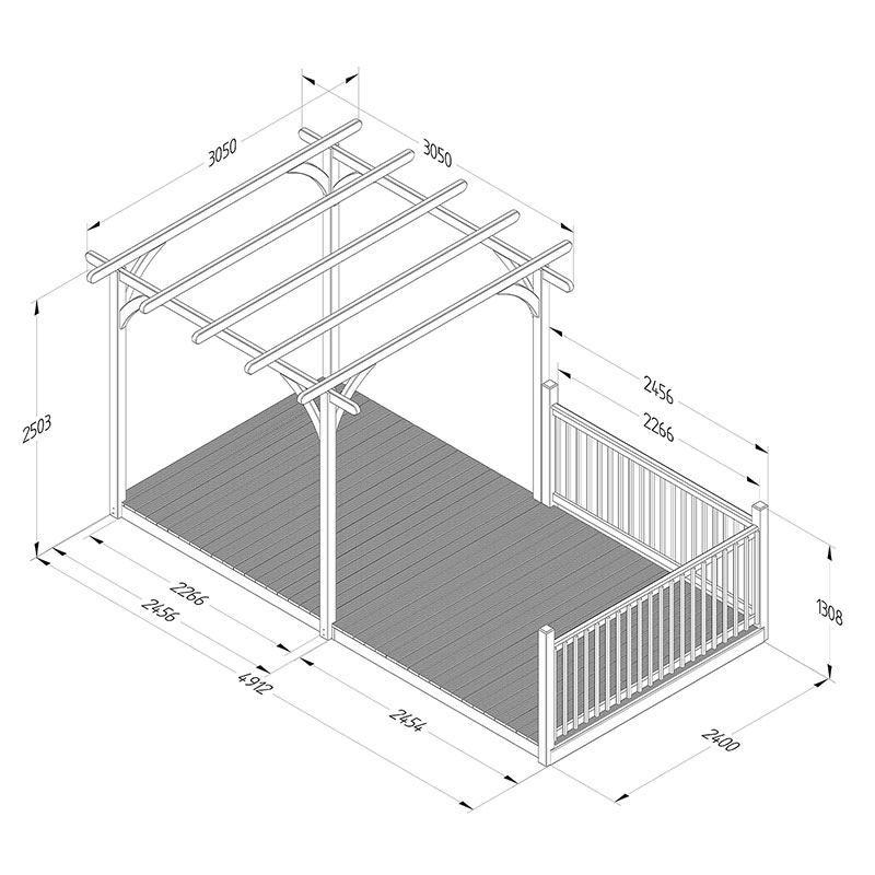 8' x 16' Forest Pergola Deck Kit No. 3 (2.4m x 4.8m) Technical Drawing
