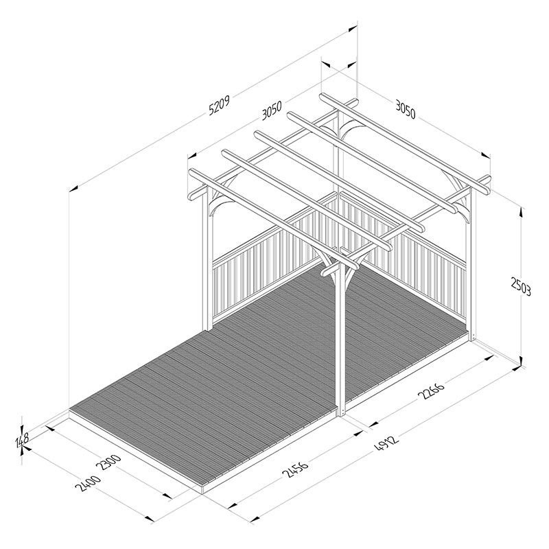 8' x 16' Forest Pergola Deck Kit No. 5 (2.4m x 4.8m) Technical Drawing