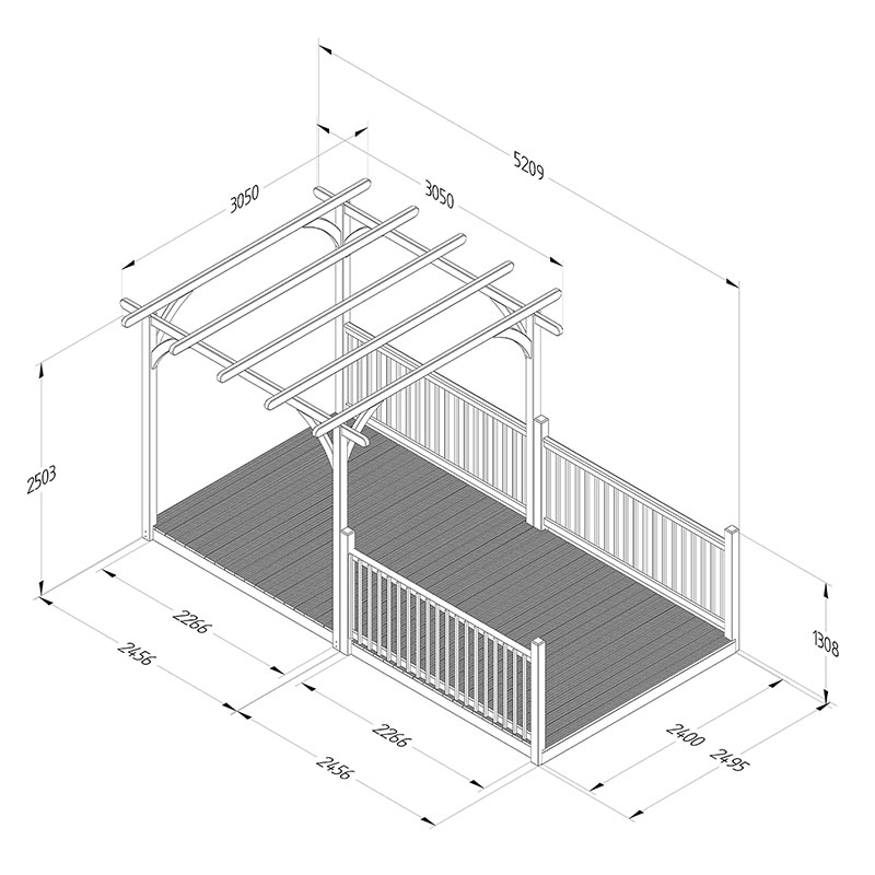 8' x 16' Forest Pergola Deck Kit No. 8 (2.4m x 4.8m) Technical Drawing