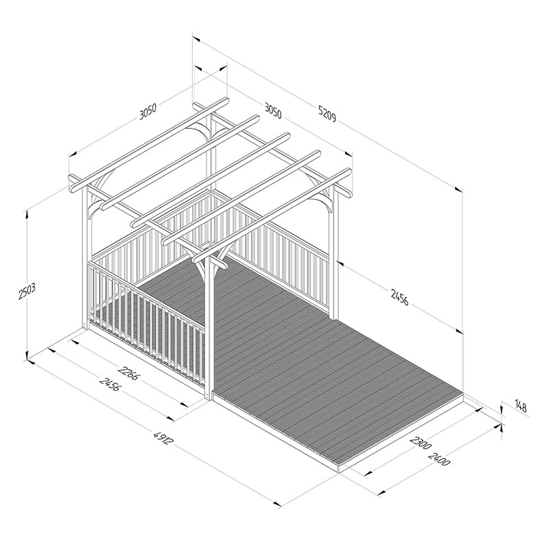 8' x 16' Forest Pergola Deck Kit No. 9 (2.4m x 4.8m) Technical Drawing