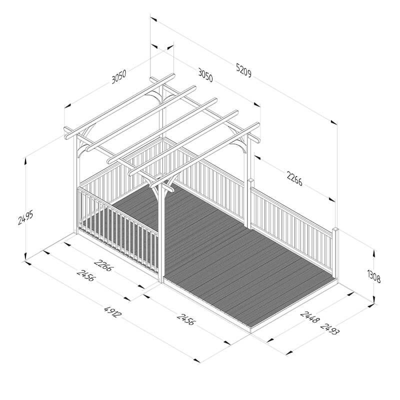 8' x 16' Forest Pergola Deck Kit No. 10 (2.4m x 4.8m) Technical Drawing