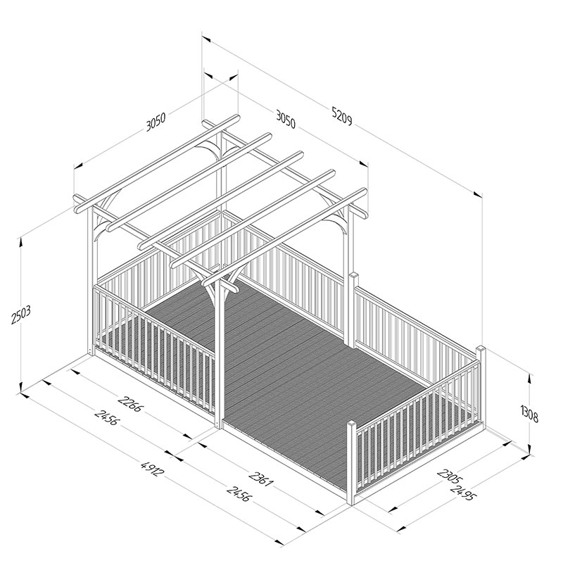 8' x 16' Forest Pergola Deck Kit No. 12 (2.4m x 4.8m) Technical Drawing