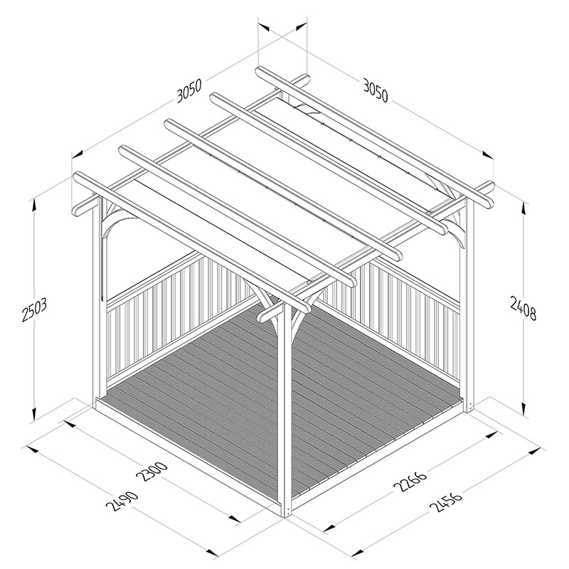 8' x 8' Forest Small Pergola Deck Kit with Retractable Canopy (2.4m x 2.4m) Technical Drawing
