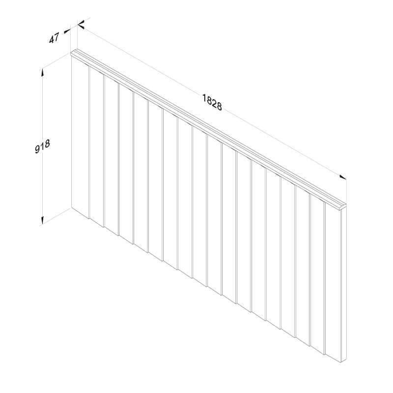 Forest 6' x 3' Vertical Closeboard Fence Panel (1.83m x 0.92m) Technical Drawing