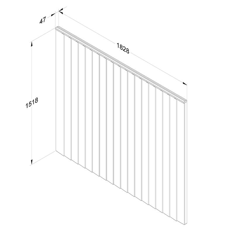 Forest 6' x 5' Brown Pressure Treated Vertical Closeboard Fence Panel (1.83m x 1.52m) Technical Drawing