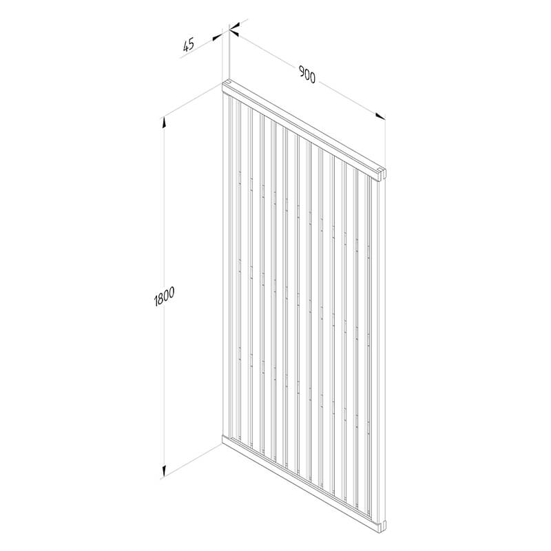 Forest 6' x 3' Pressure Treated Vertical Slatted Garden Screen Panel (1.8m x 0.9m) Technical Drawing