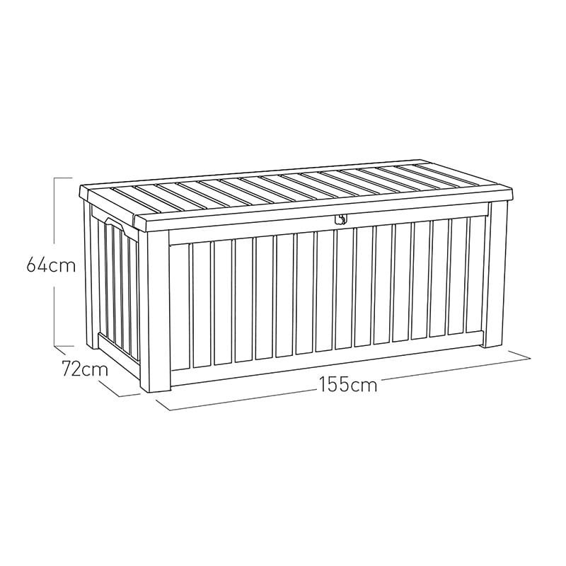 5'1 x 2'4 Keter Rockwood Plastic Garden Storage Box - Anthracite (1.55m x 0.72m) Technical Drawing