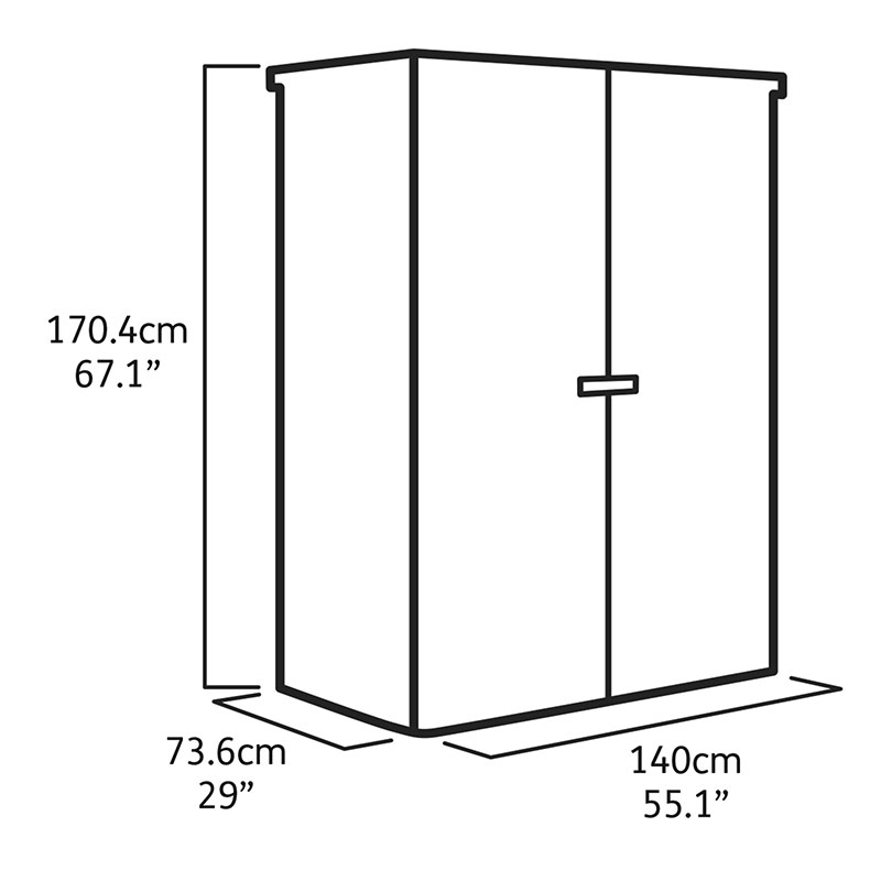 5'7 Tall Keter Hi-Store Plus (1.4m x 0.74m) Technical Drawing