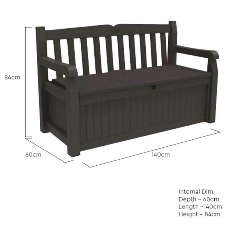 5' x 2' Keter Iceni Wood-Effect Garden Storage Bench (1.4m x 0.6m) Technical Drawing