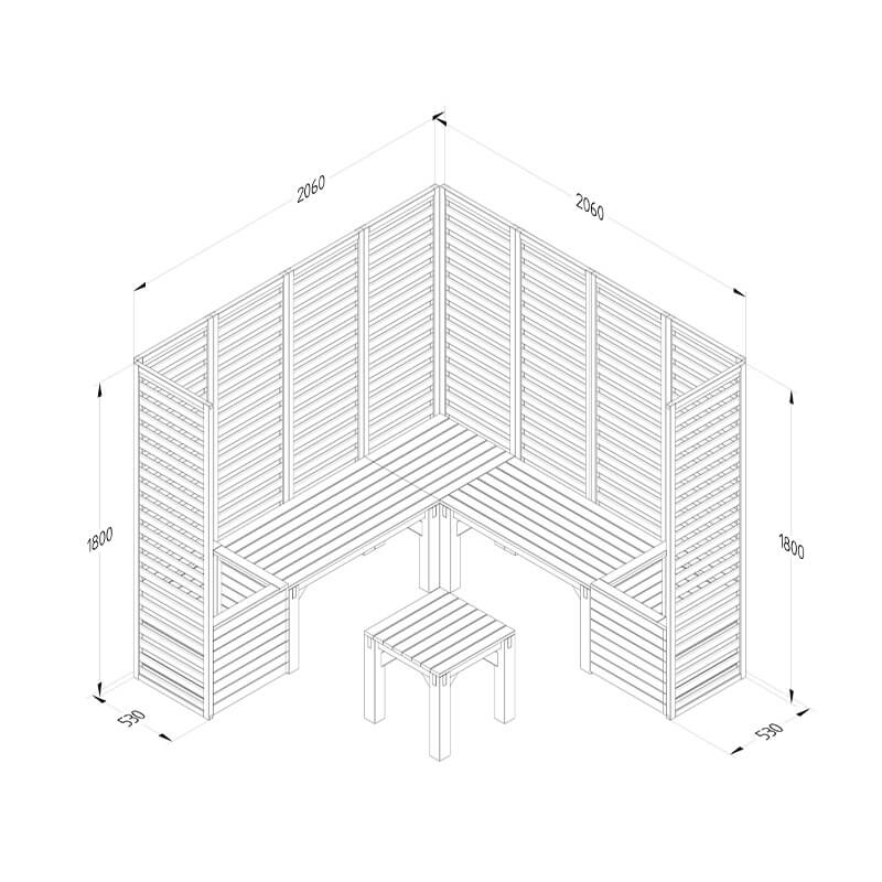 6'9 x 6'9 Forest Modular Wooden Garden Seating Set Number 3 (2.06m x 2.06m) Technical Drawing