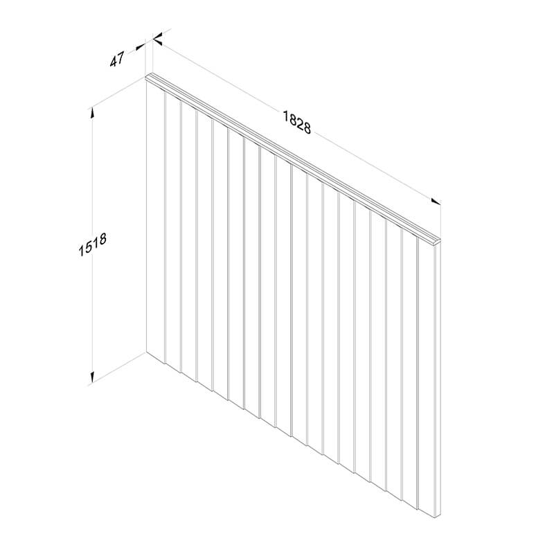 Forest 6' x 5' Pressure Treated Vertical Closeboard Fence Panel (1.83m x 1.52m) Technical Drawing
