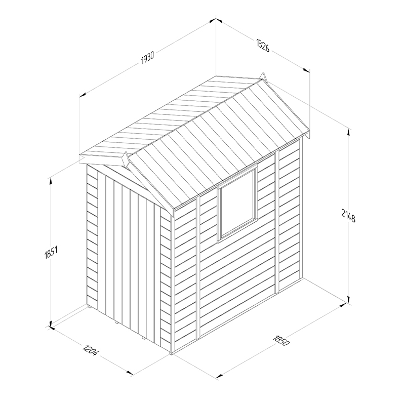 6' x 4' Forest Timberdale 25yr Guarantee Tongue & Groove Pressure Treated Apex Shed (1.93m x 1.33m) Technical Drawing