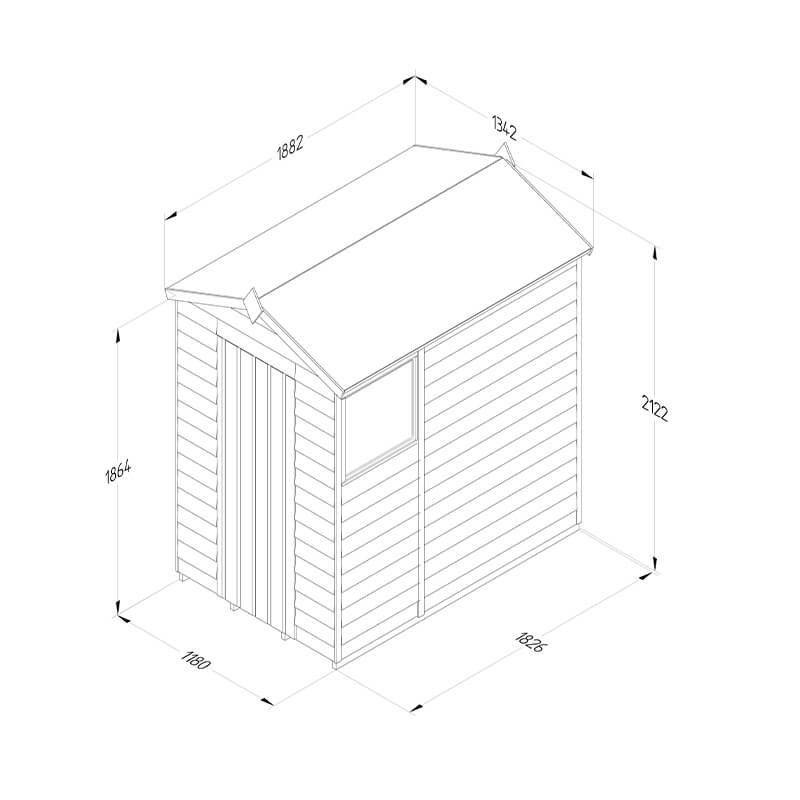 6' x 4' Forest 4Life 25yr Guarantee Overlap Pressure Treated Apex Wooden Shed (1.88m x 1.34m) Technical Drawing