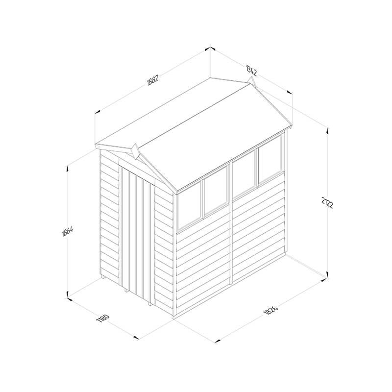 6' x 4' Forest 4Life 25yr Guarantee Overlap Pressure Treated Apex Wooden Shed - 4 Windows (1.88m x 1.34m) Technical Drawing