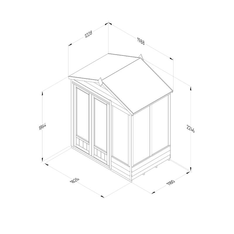 6' x 4' Forest 4Life 25yr Guarantee Double Door Apex Summer House (1.99m x 1.23m) Technical Drawing