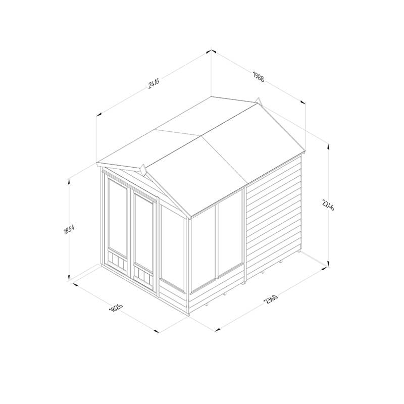 8' x 6' Forest 4Life 25yr Guarantee Double Door Apex Summer House - 5 Windows (2.42m x 1.99m) Technical Drawing