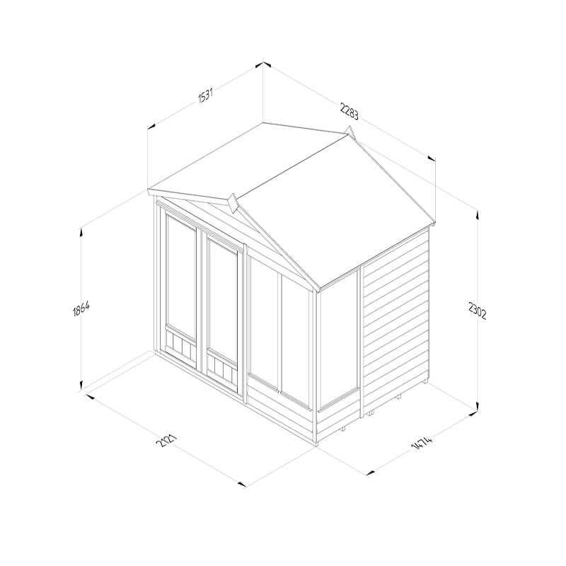 7' x 5' Forest 4Life 25yr Guarantee Double Door Apex Summer House (2.28m x 1.53m) Technical Drawing